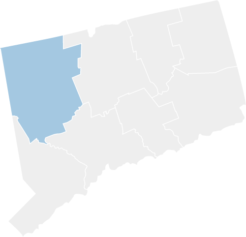 map of CT highlighting litchfield in the northwestern corner