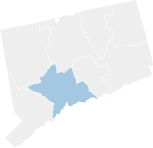 map of CT highlighting the new haven region in the southern part of the state