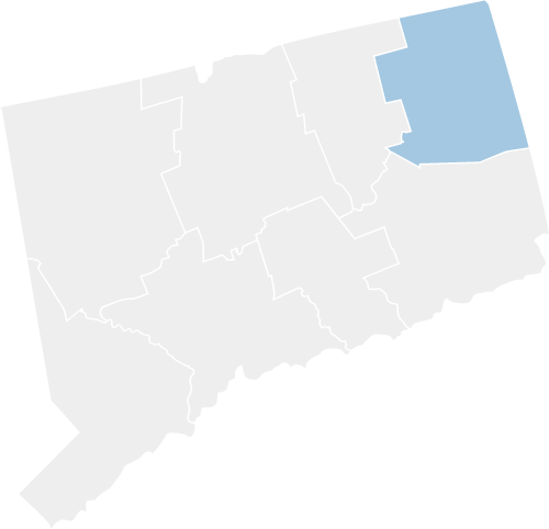 map of CT highlighting the windham region in the northeastern part of the state